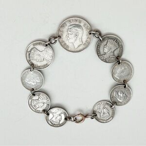 Semi Antique New Zealand Sterling Silver Coin Bracelet